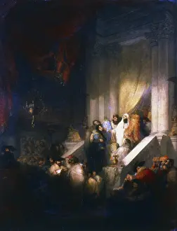 Synagogue: Reading from the Torah in the Synagogue. Oil on