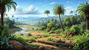 Riverbank: A realistic landscape from the Jurassic period