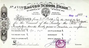 Bequest: Receipt, Ragged School Union, London