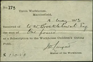 Macclesfield: Receipt for Workhouse Children's Outing Subscription Receipt