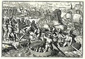 Explorers: Reception of Spaniards by Caribs, from Gottfried's Reiser
