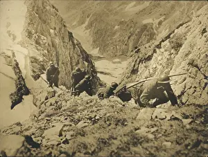 Reconnoitring: Reconnoitring party approaching Austrian trenches, WW1