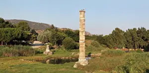 Selcuk: Reconstructed column, Artemision, Ephesus, Izmir, Turkey