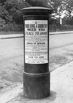 Letterbox: Recruitment poster on post box, WW1