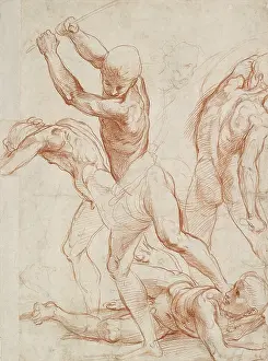 Stylus: Recto: Combat of five men, Verso: Some slight Figure Studies