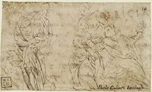 Caliari: Recto: Composition of four figures - Verso: part of a letter