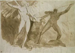 Indications: Recto: Satan, Sin and Death - Verso: similar study