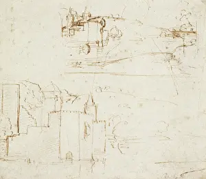 Stylus: Recto: Two separate Sketches of Landscapes