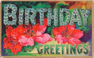Forgetmenot: Red and blue flowers on a birthday postcard
