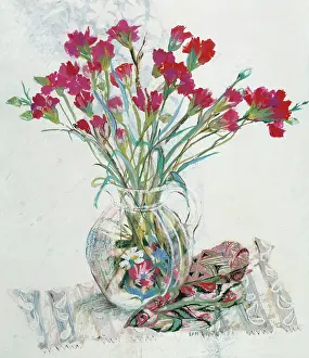 Cloths: Red Carnations in a Glass Jug
