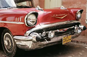 Chrome: Red Chevrolet. US-american oldfashioned (typical