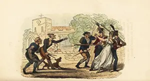 Rudolph Ackermann: Two red-coat soldiers running off with a tailor's
