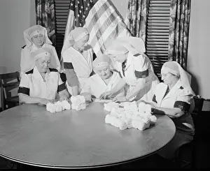Folding: Red Cross work at a community house in Brooklyn
