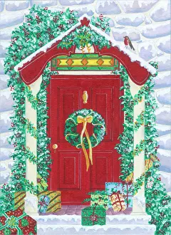 Groucutt: Red Door with Holly Wreath