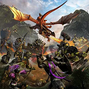 Hitting: Red dragon and orcs attacking Royal Knights