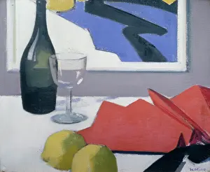 Lemons: Red Fan with Bottle and Glass ' with lemons