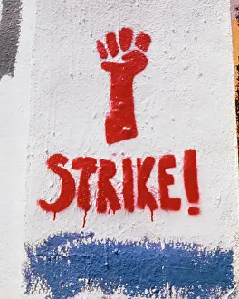 Stoppage: Red Fist Strike Protest Sign Stenciled Graffiti