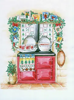 Sprays: Red range cooker, punch bowl and six glasses