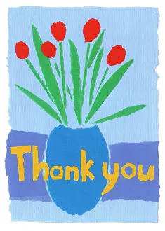Thank: Red Tulips in a blue vase
