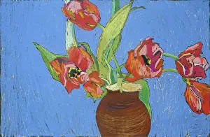 Treanor: Red Tulips ' in a brown vase