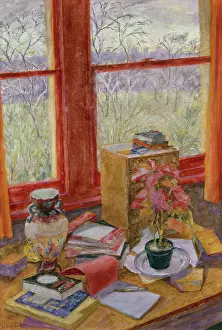 Cullen: Red Window ' desk in front of window