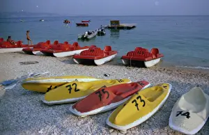 Corfu: Red and yellow pedaloes, Corfu