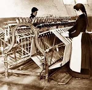 Reeling: A reeling machine, linen production, Victorian period
