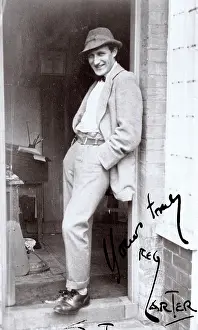 Southwold: Reg Carter, artist, outside his studio, Southwold, Suffolk
