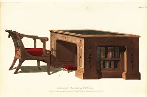 Interior Decor: Regency-era library table and chair in mahogany and bronze