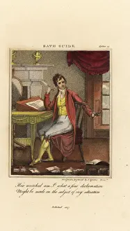 Ansteys: Regency gentleman seated at an ecritoire with a feather pen