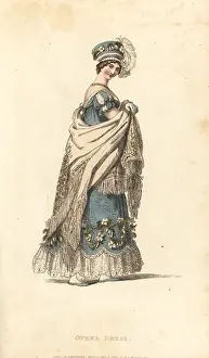 Thomas Uwins: Regency lady in opera dress and toque hat, 1817