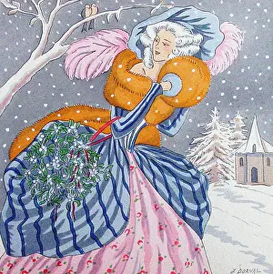 Dorval: Regency lady in winter scene