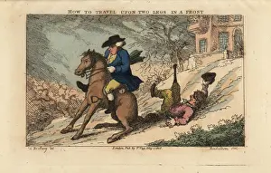 Annals: Regency man riding a horse sliding down a hill on