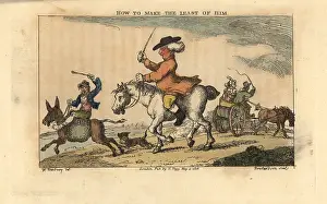 Halves: Regency man riding a horse using a whip