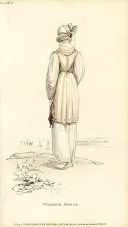 Jaconot Muslin: Regency woman strolling on a beach, 1811