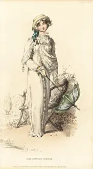 Jaconot Muslin: Regency woman strolling in the grounds of a stately home