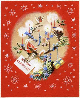 Murrell: Reindeer head with Christmas card etc