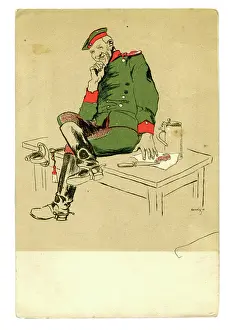 Spurred: A relaxed and smiling sitting figure of a uniformed German