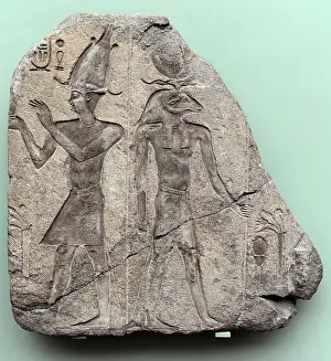 Earthly: Relief of a king and a ram-headed god. Egypt