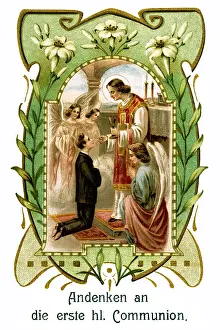 Sacraments: religion, Christianity, first communion, lithograph