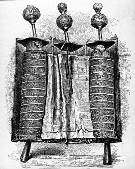 Liturgy: religion, Judaism, Torah, rolled up, wood engraving