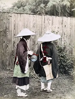 Pilgrims: Religious pilgrims with musical instruments, Japan circa 188