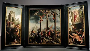 Triptych: Renaissance. Triptych with the Crucifixion by Jan van Scorel