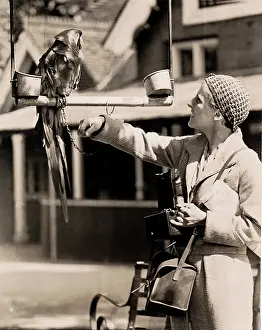 Ros Fraser Collection: Rene Fraser with parrot