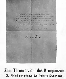 Abdication: Renunciation to the throne of the Crown Prince, 1918