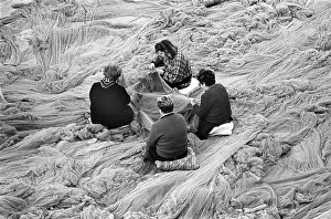 Harbourside: Repairing nets, Bermeo, Spain -1