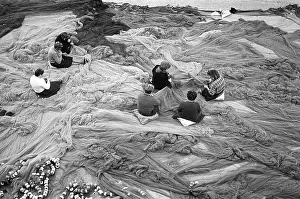 Harbourside: Repairing nets, Bermeo, Spain - 3