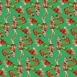 Harlequins: Repeating Pattern - circus clowns perform balancing act