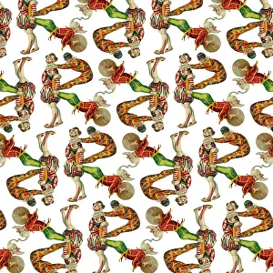 Harlequins: Repeating Pattern - circus clowns perform balancing act