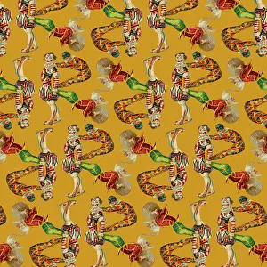 Harlequins: Repeating Pattern - circus clowns perform balancing act
